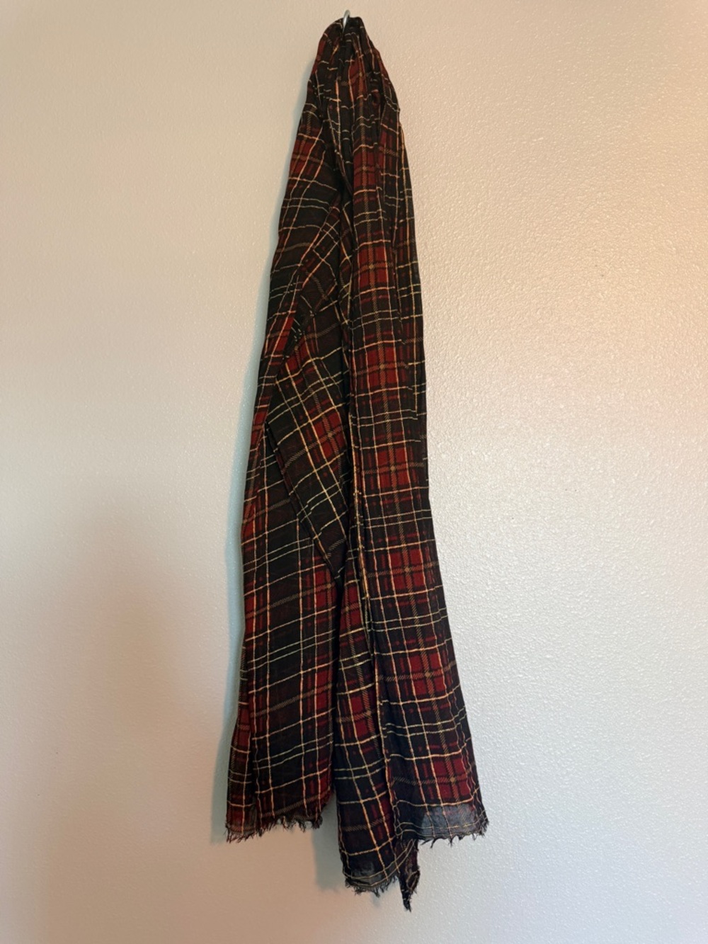 Patricia Nash Tartan Plaid Scarf 74" Length Fringe Edge Red Gold Black